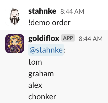 Demo day order showing chonker instead of my name